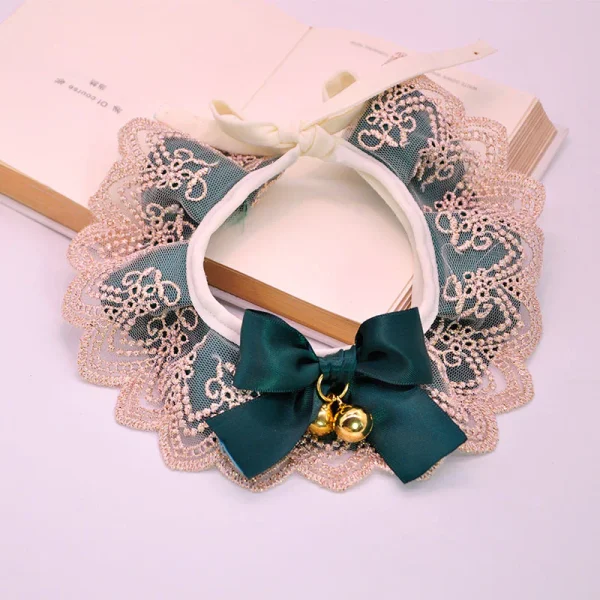 Small Dog Cat Green Lace Classic Collar Ruffle With Bow Bells Pet Lovely Drool Towel Adjustable Neck Accessories